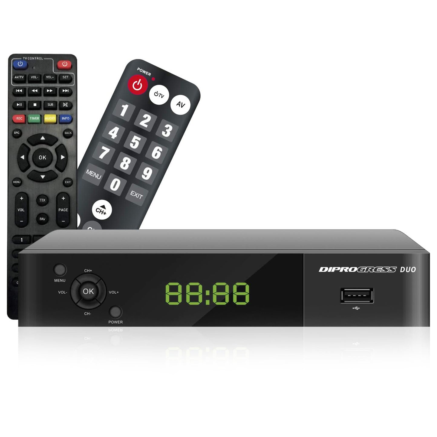 DIPROGRESS DPT207HD Decoder DVB-T2 Hevc 10 bit, ricevitore digitale terrestre con due telecomandi universali 2 in 1, porta USB, HDMI, Scart, nero