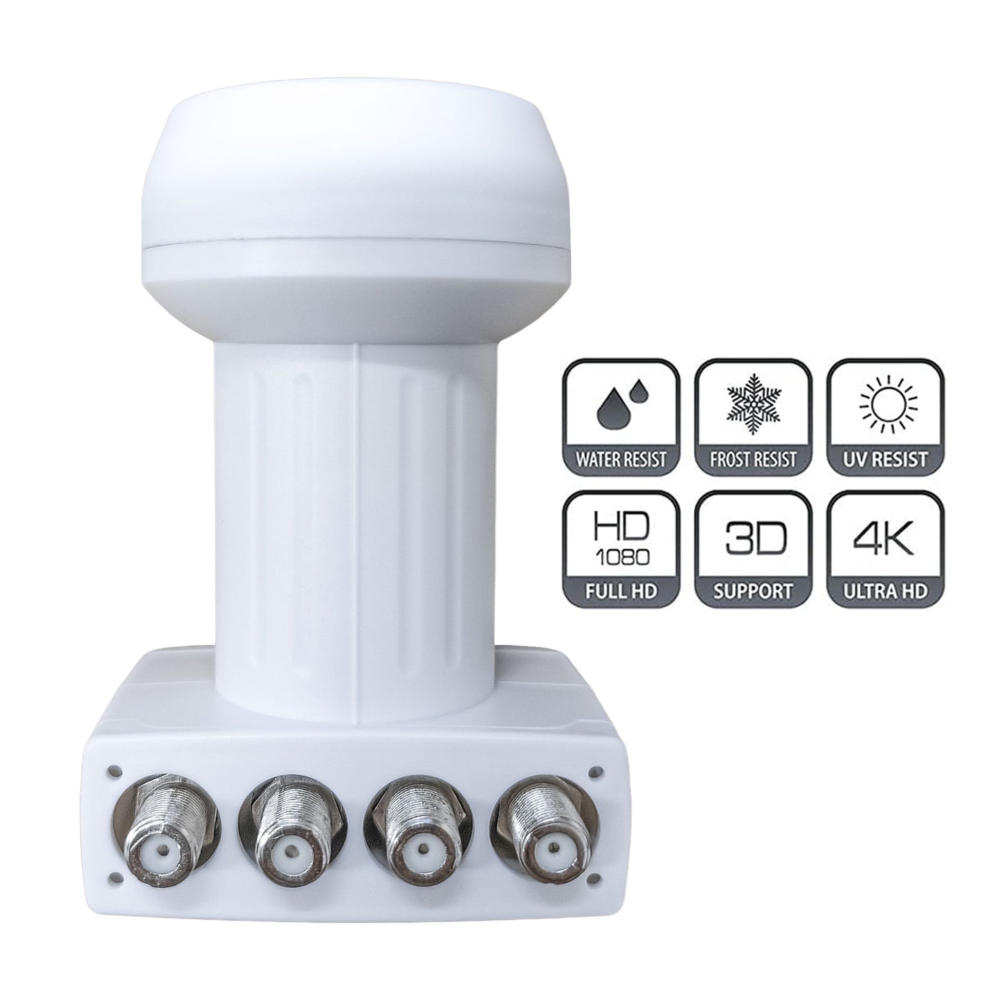 DIPROGRESS LNB Universal Quad, LNB universale con 4 uscite legacy indipendenti, blocco convertitore tecnologia PLL, L-Shape, Guadagno 59dB, Schermatura GSM/LTE