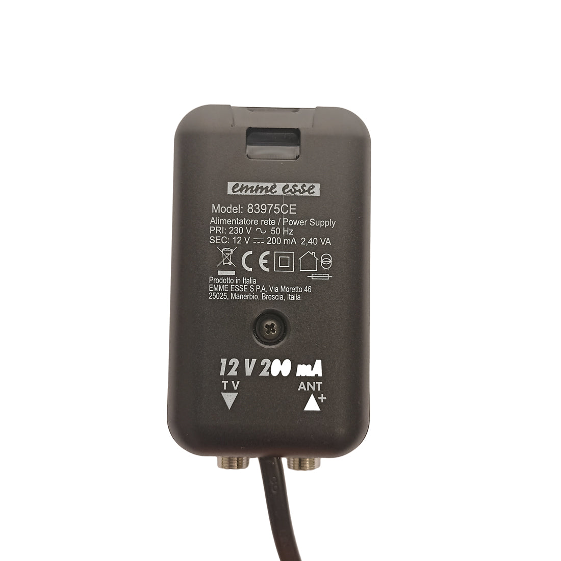 Emme Esse Alimentation stabilisée avec 1 sortie 12V 200MA CE, transformateur avec connecteurs F