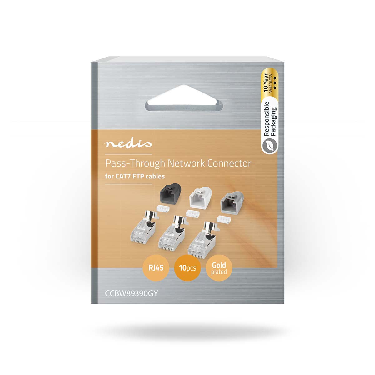 Nedis set 10 pezzi connettori RJ45, plug per cavi di rete CAT7 FTP, contatti placcati, guaina antirottura, grigio, nero e bianco