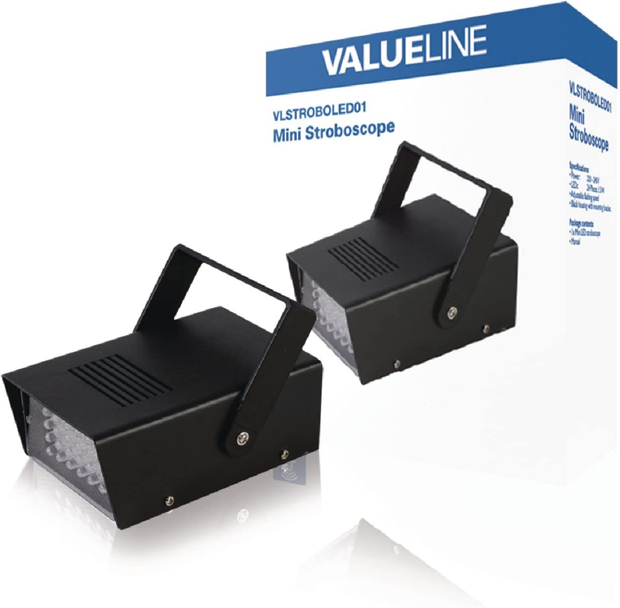 Valueline Stroboscopio Led 0.46W, mini lampada stroboscopica con 24 led bianchi e regolazione lampeggi al secondo