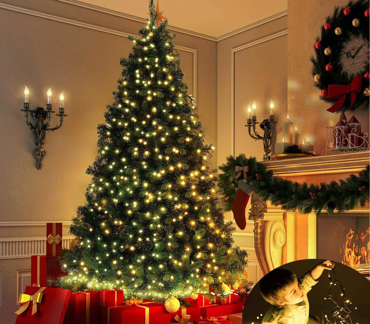 Chaîne lumineuse extérieure GESCO 20 m, lumières LED avec 8 fonctions, 300 LED chaudes, lumières LED décoratives de Noël, éclairage domestique, guirlande lumineuse