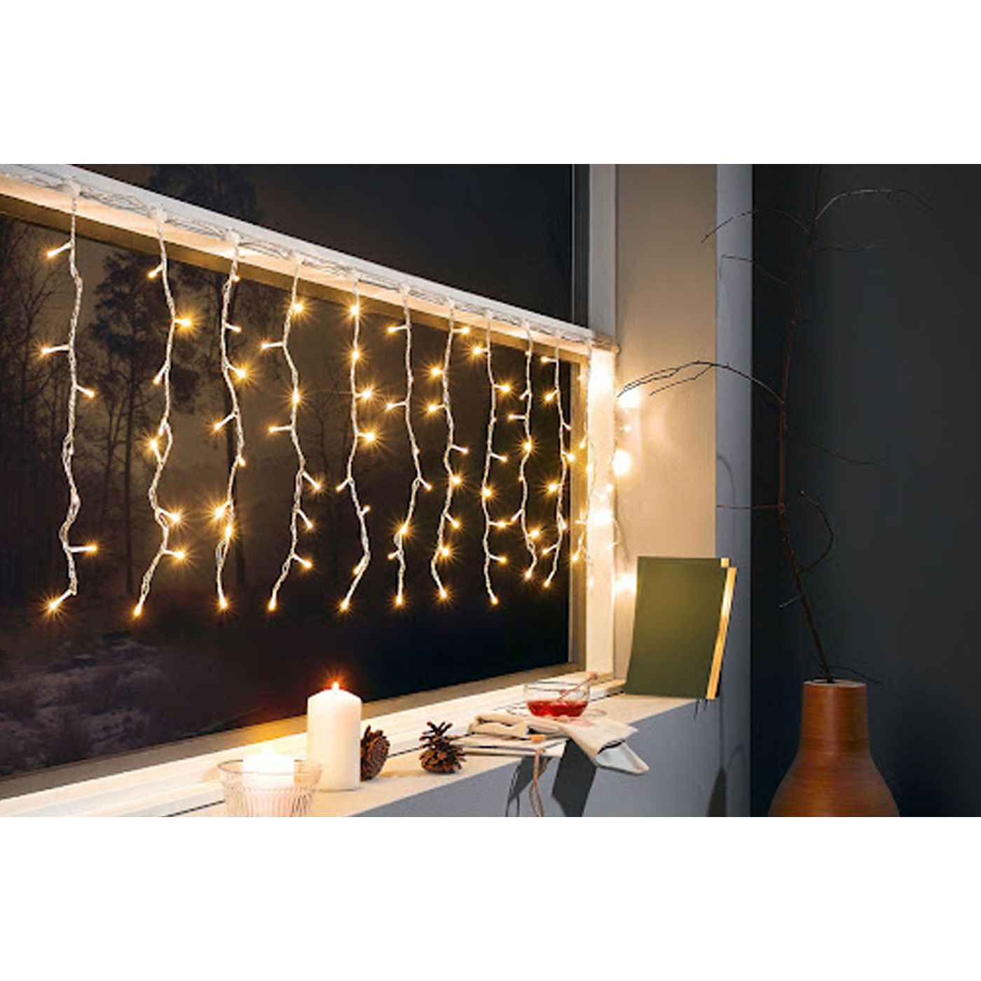 GESCO Tenda luminosa per esterno 9m, 200 luci led calde con flash, luci led decorative Natale, illuminazione casa, ghirlanda luce