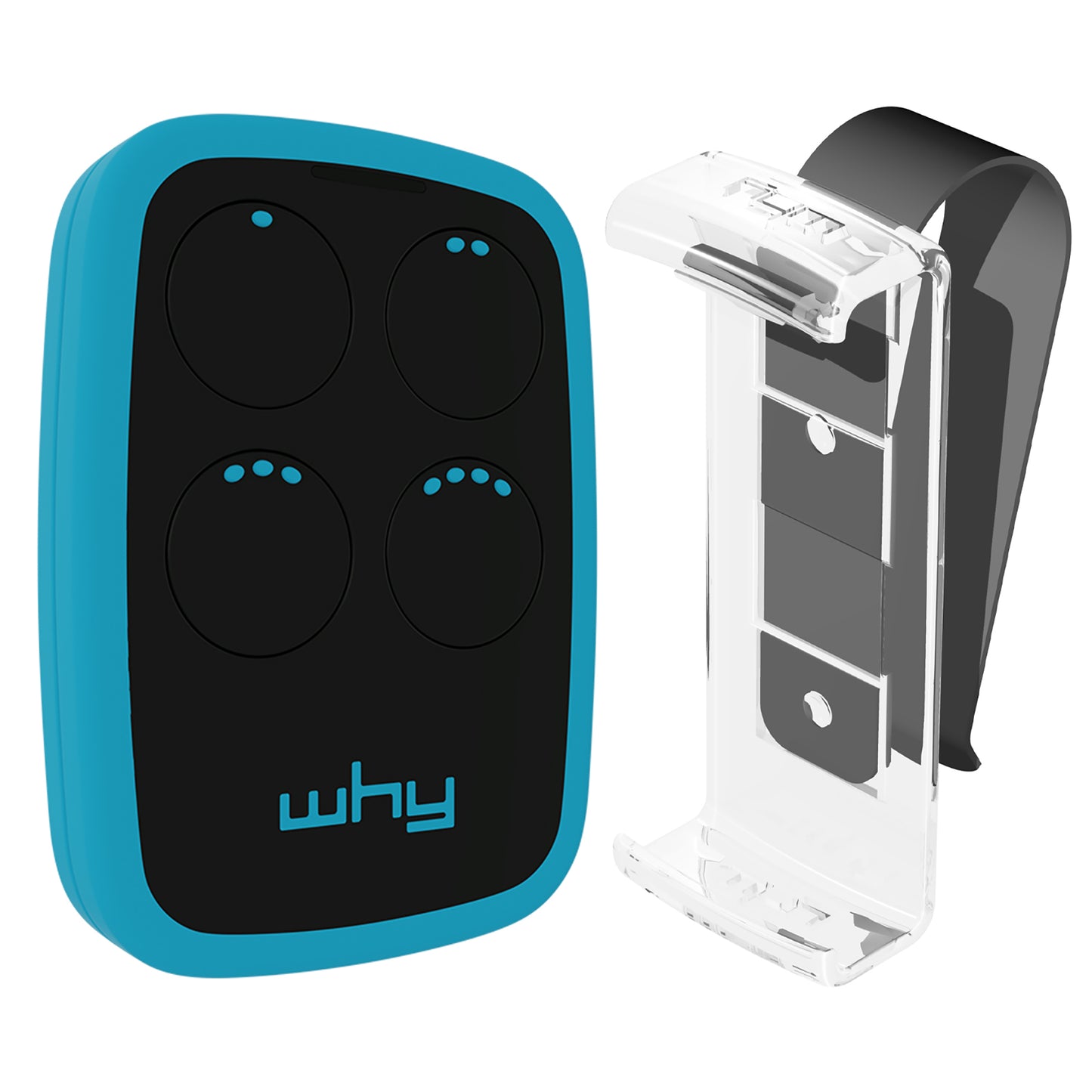 WHY EVO Télécommande multi-fréquences à code tournant de 280 à 868 MHz avec Visor Clip, ouvre-portail programmable à auto-apprentissage, télécommande large portée à 4 boutons, Bleu Ciel