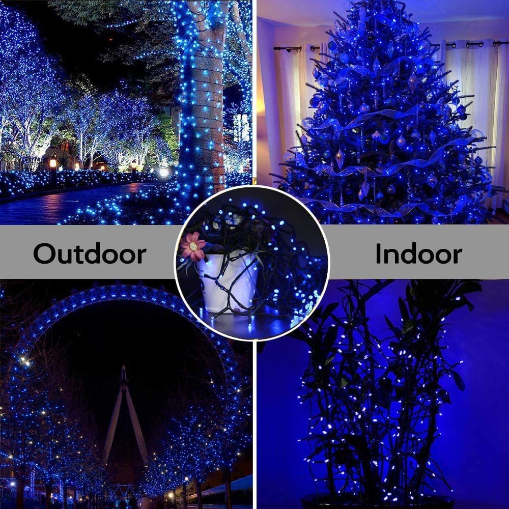 GESCO Chaîne lumineuse intérieur/extérieur 15,5 m, lumières LED avec 8 fonctions, 300 LED bleues, lumières LED décoratives de Noël, éclairage domestique, guirlande lumineuse