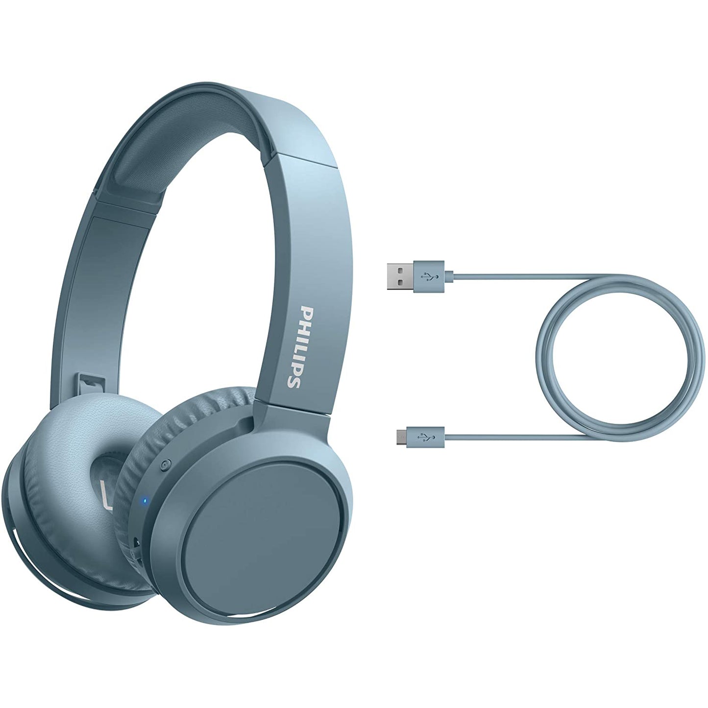 Philips TAH4205 Foldable Bluetooth 5.0 Headphones with Microphone, Bass Boost Button, 29 Hours Playtime, Fast Charging, Noise Suppression, Matte Blue