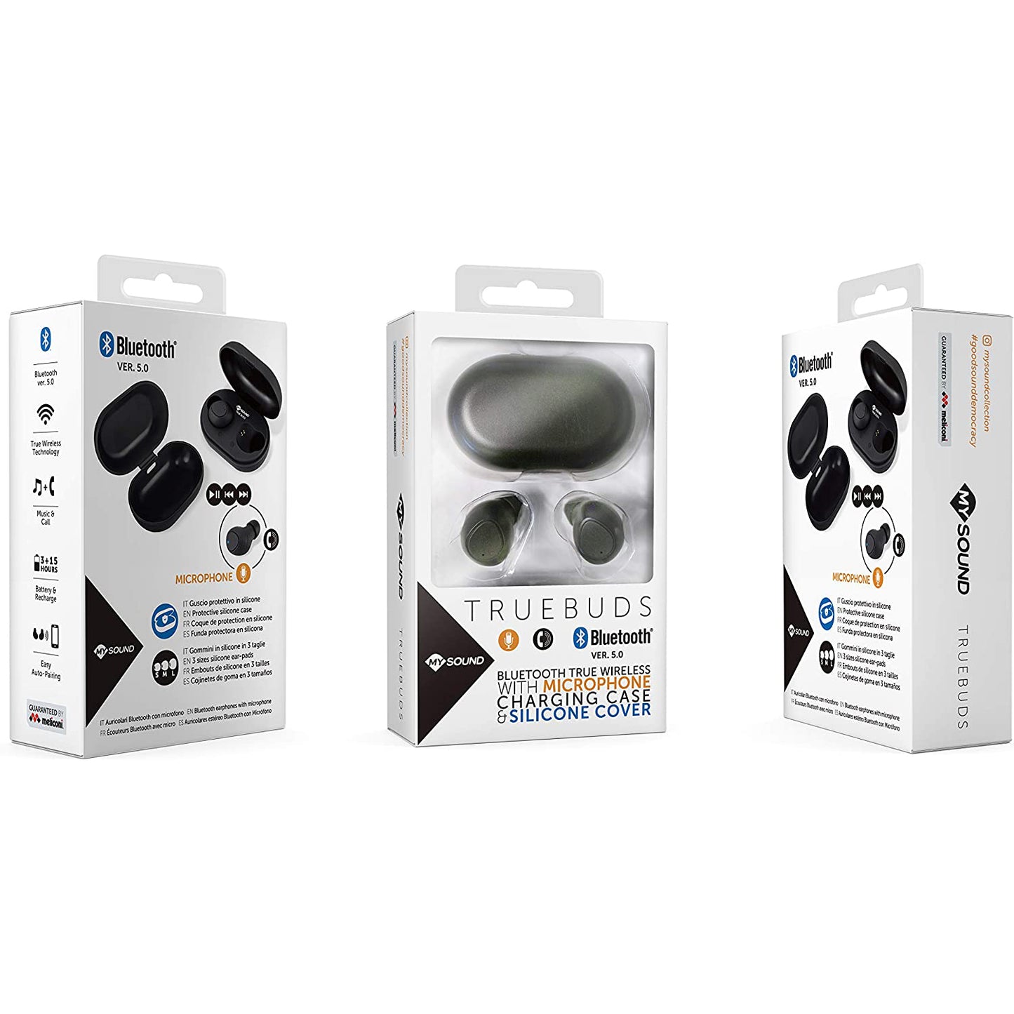 Mysound True Buds, écouteurs intra-auriculaires Bluetooth 5.0 sans fil faciles à installer, avec coque de protection en silicone pour l'étui de chargement et embouts de remplacement