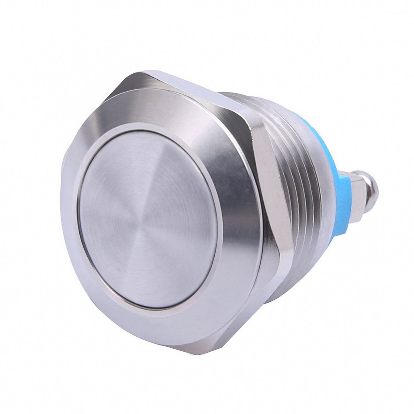 Alpha Elettronica Pulsante momentaneo antivandalo ø19mm in acciaio, 1 polo, OFF/ON, pulsante normalmente aperto con 2 terminali a vite