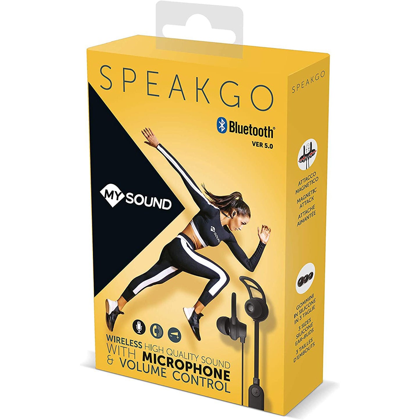 Casque Bluetooth Mysound Speak Go 5.0 avec microphone et bouton de réponse, adapté au fitness. Couleur noire
