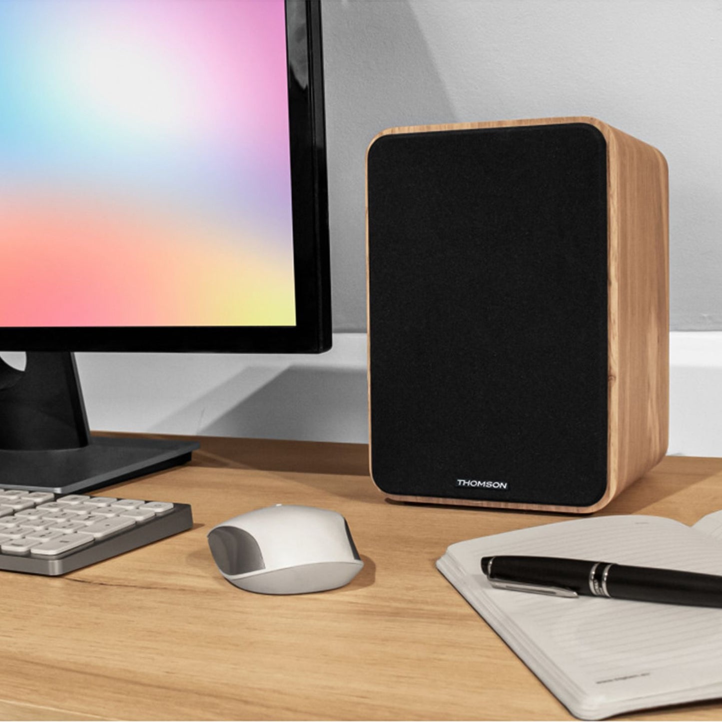 Thomson WS602 Duo, ensemble d'enceintes en bois avec télécommande, puissance 100 W, enceinte Bluetooth 5.0, enceintes platine vinyle, système audio stéréo