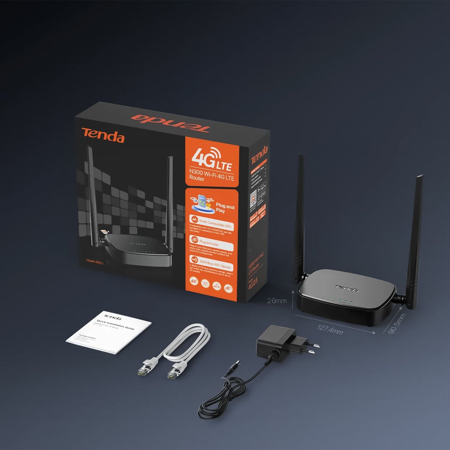 Tenda 4G05 Router SIM Wi-Fi 4G LTE 2.4 GHz, velocità fino a 150 Mbps in 4G e 300 Mbps in WiFi, modem portatile