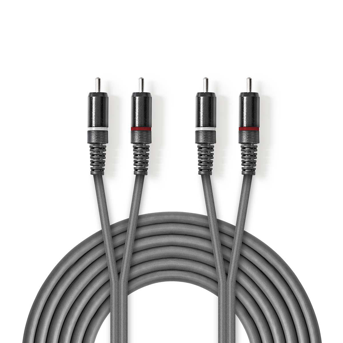 Nedis Cavo audio stereo maschio RCA, placcato nickel, per microfono, amplificatori, 2 metri grigio
