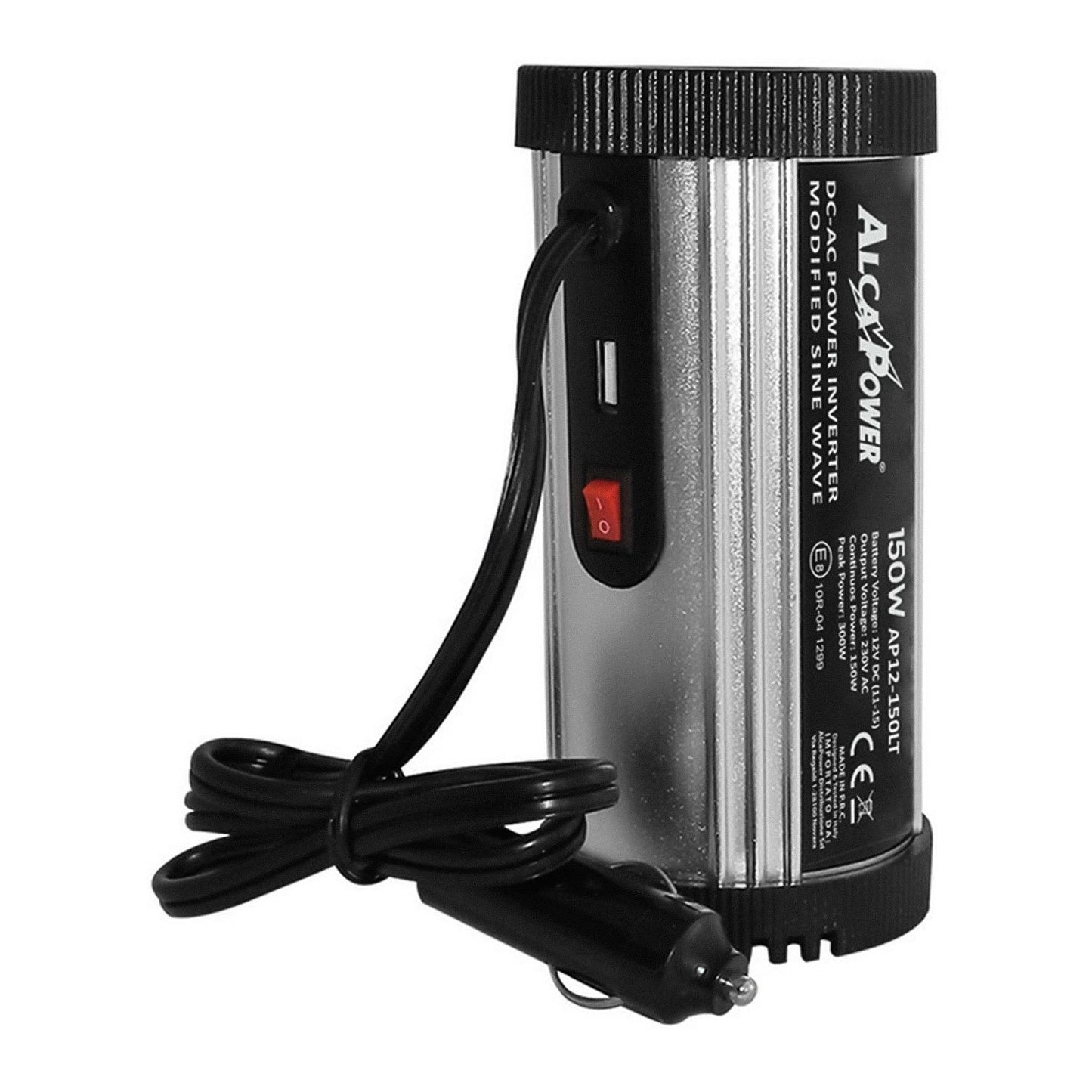 Alcapower Inverter soft start 150W con presa accendisigari, inverter da auto, Input 12V DC, Out 230V AC, allarme e spegnimento automatico