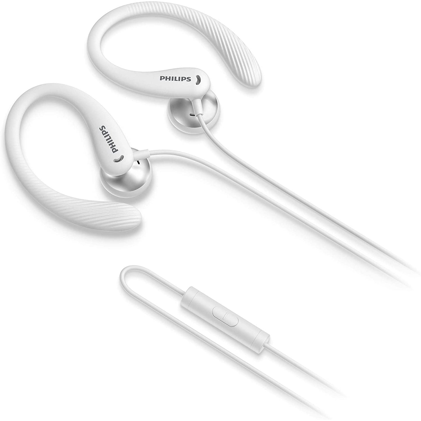 Philips Écouteurs filaires pour le fitness et le sport, écouteurs avec microphone, résistants à la transpiration et aux éclaboussures IPX2, boucles d'oreilles flexibles, commande par bouton-poussoir, blanc