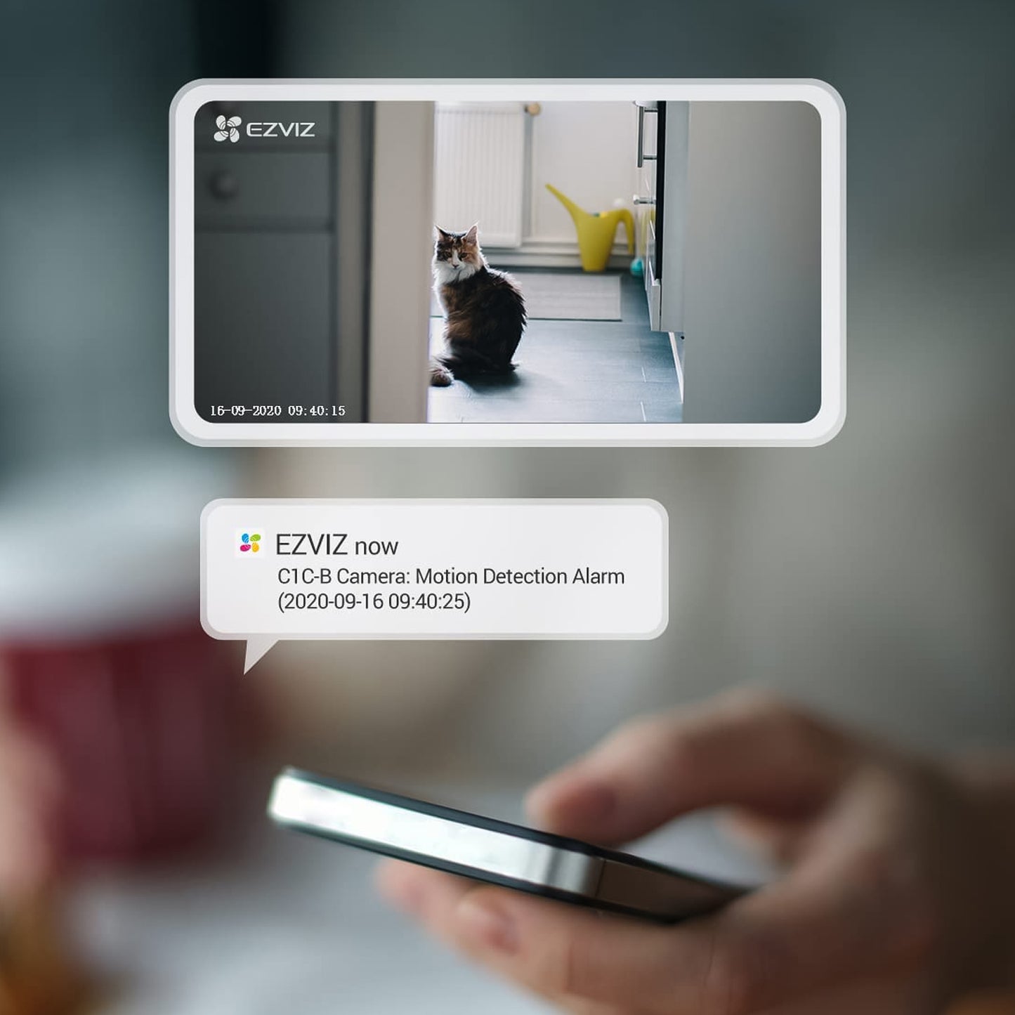 Caméra domestique intelligente Wi-Fi Ezviz C1C-B 1080p, caméra de vidéosurveillance intérieure avec base, vision nocturne, alertes sonores et audio bidirectionnel