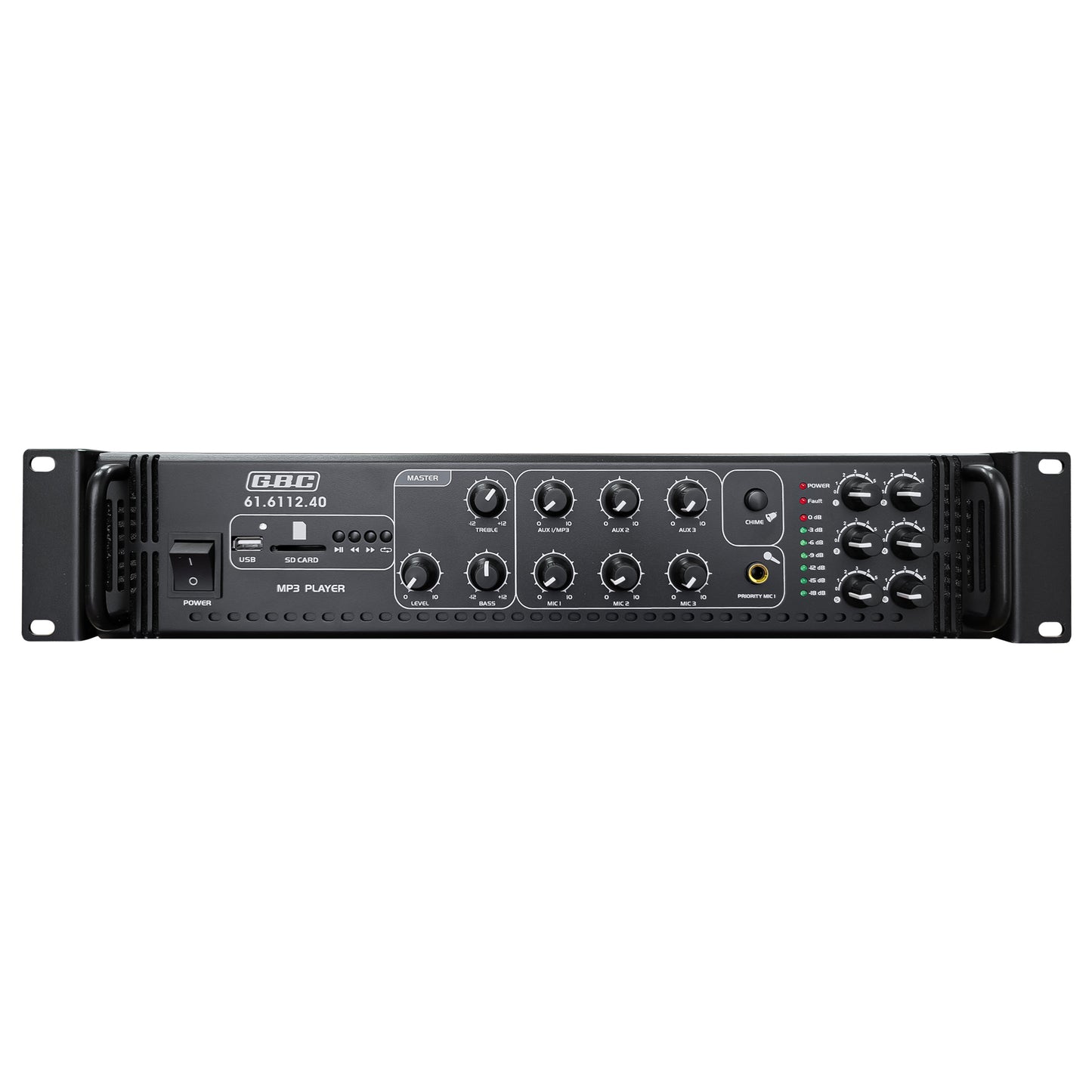GBC Amplificatore professionale, amplificatore audio integrato, 180W a 6 zone con MP3, ingressi Mic e Aux