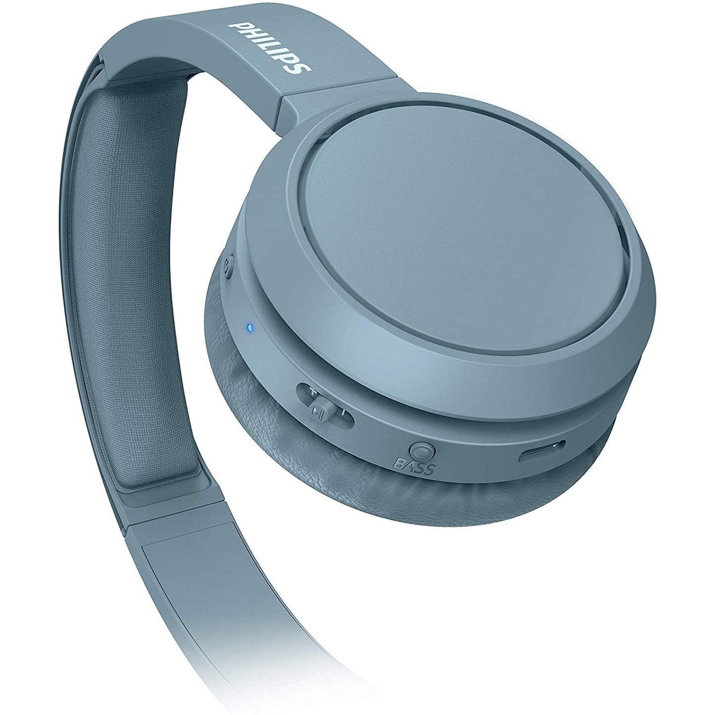 Philips TAH4205 Foldable Bluetooth 5.0 Headphones with Microphone, Bass Boost Button, 29 Hours Playtime, Fast Charging, Noise Suppression, Matte Blue