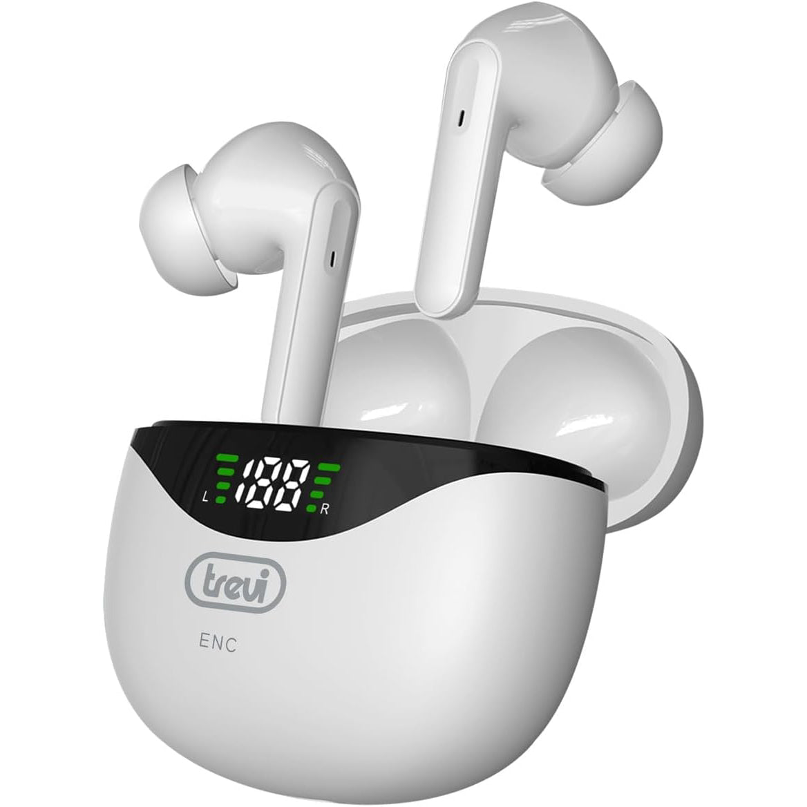 Écouteurs Bluetooth Trevi, écouteurs sans fil, suppression du bruit ambiant et base rechargeable