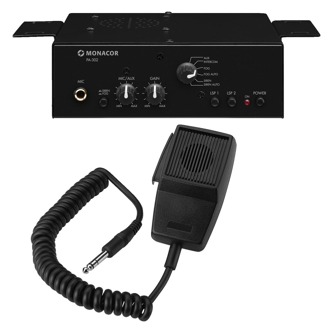 Monacor amplificatore di missaggio PA mono con microfono portatile, altoparlante integrato, ingressi RCA e jack da 6,3 mm, amplificatore nero a 2 canali