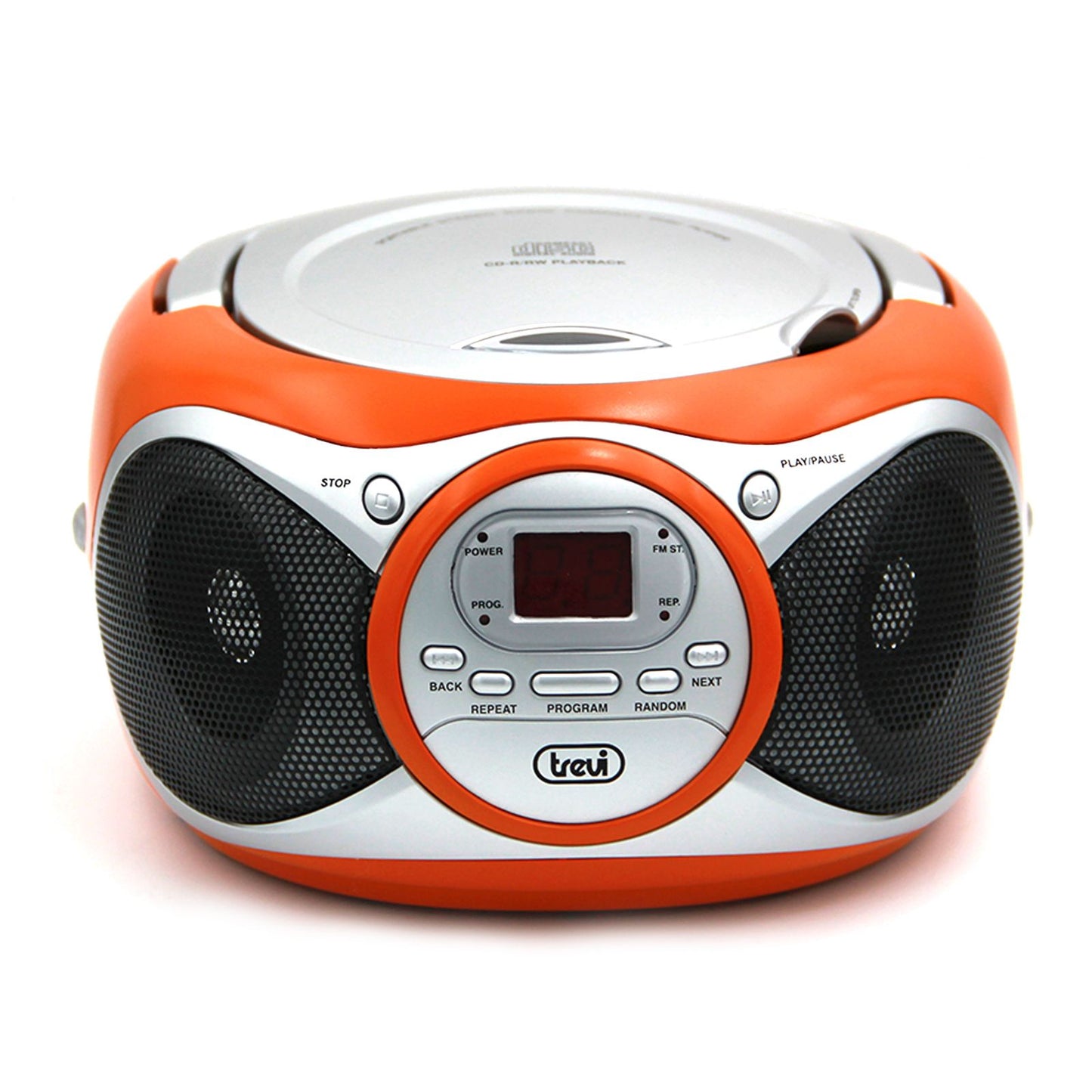 Trevi boombox portable stereo with CD player and aux input, FM radio, orange colour