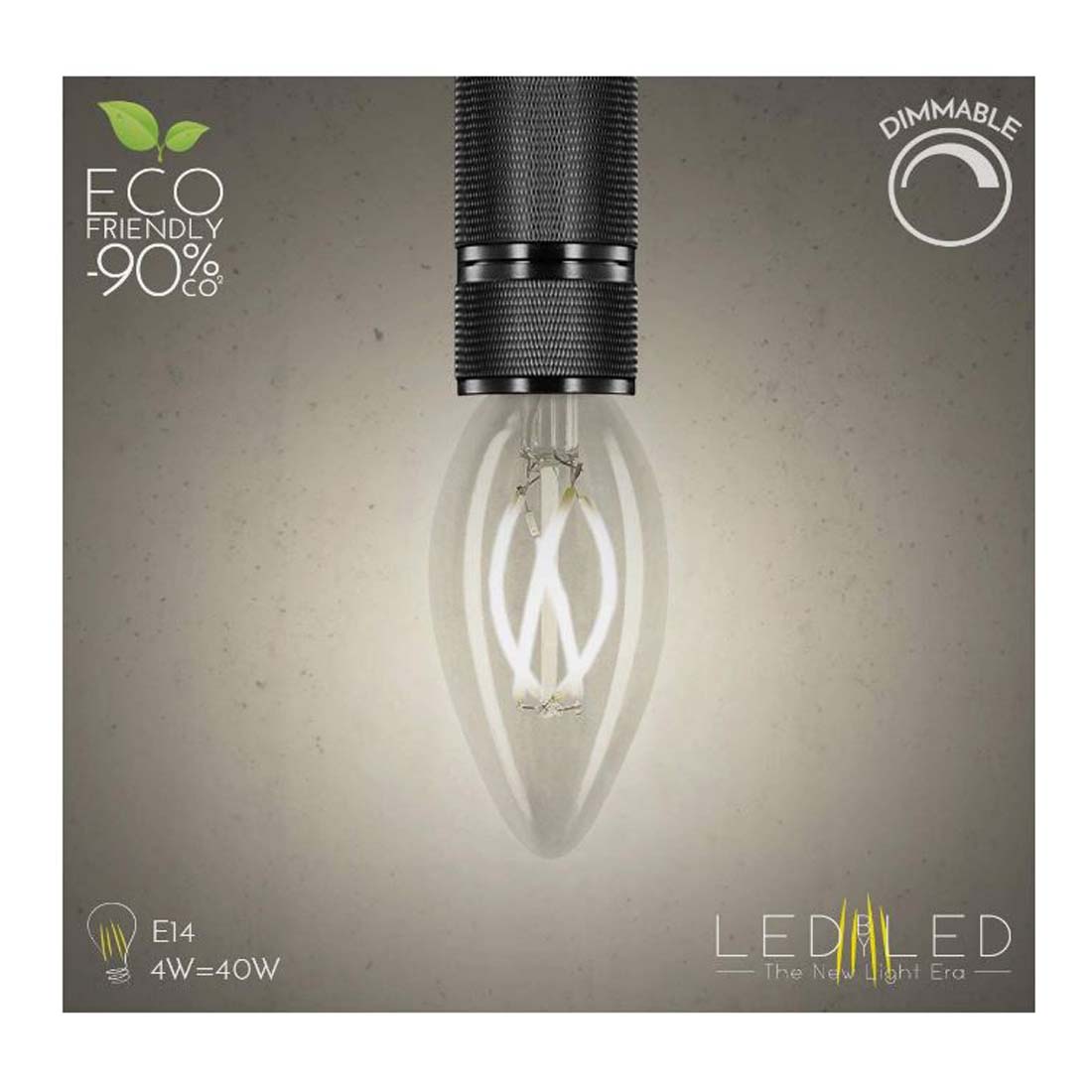 LEDbyLED Lampadina LED Oliva a filamento 4 W, E14, C35, 3.5 x 9.9 cm, dimmerabile