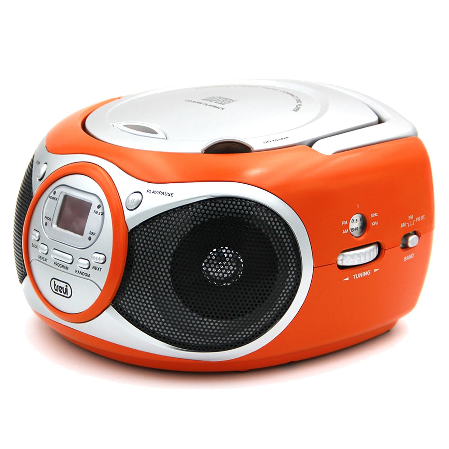 Trevi boombox portable stereo with CD player and aux input, FM radio, orange colour