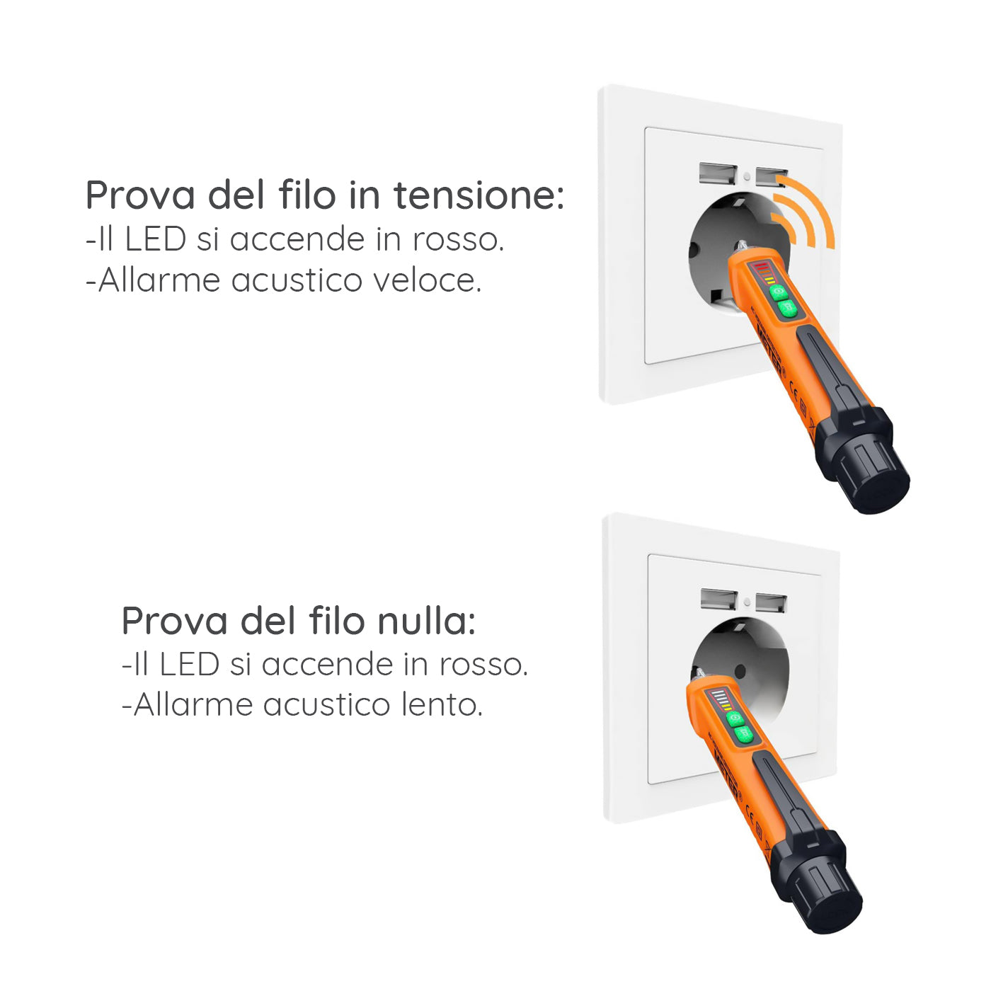 Elcart Détecteur de tension alternative sans contact, stylo de recherche de phase avec LED, outil pour vérifier la présence de tension, testeur de courant électrique