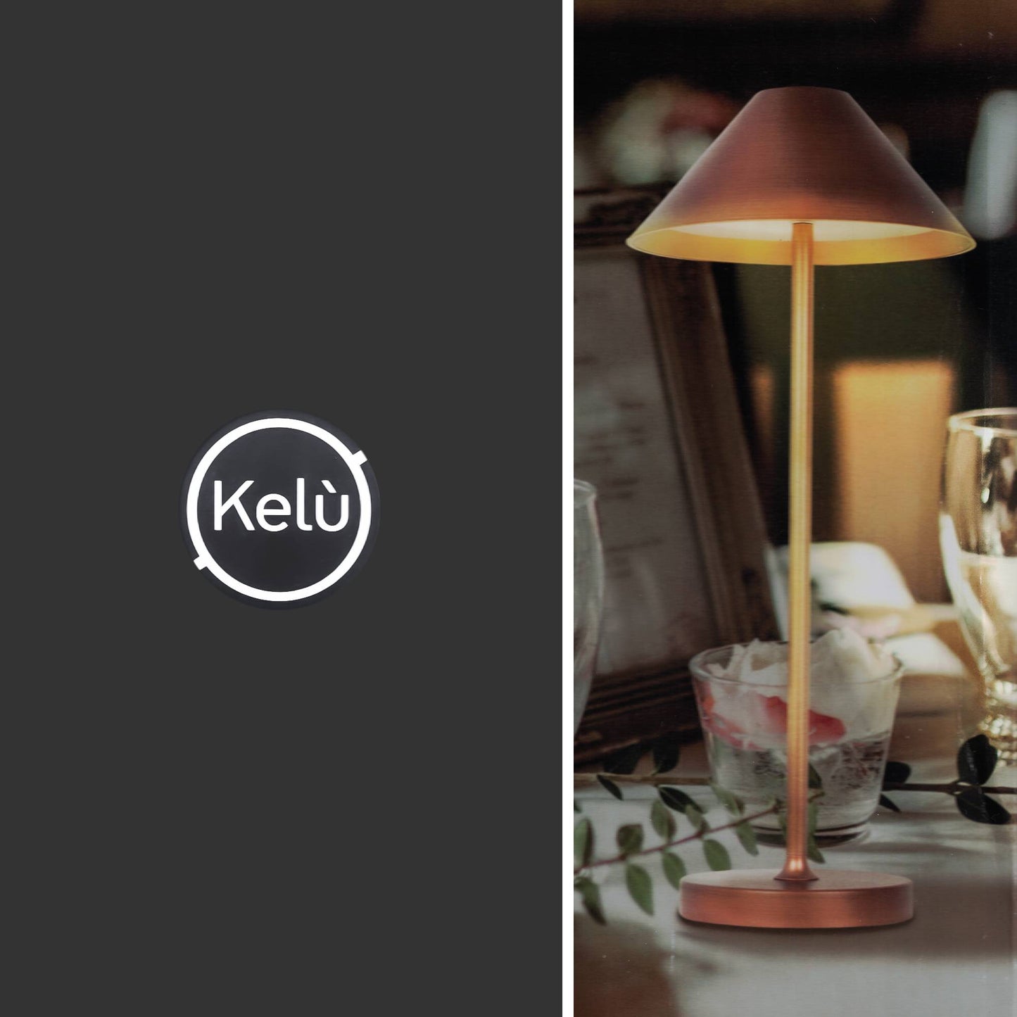 Kelù Lampada LED da tavolo senza fili, lampada portatile per esterni, a batteria usb ricaricabile, H35 cm rame