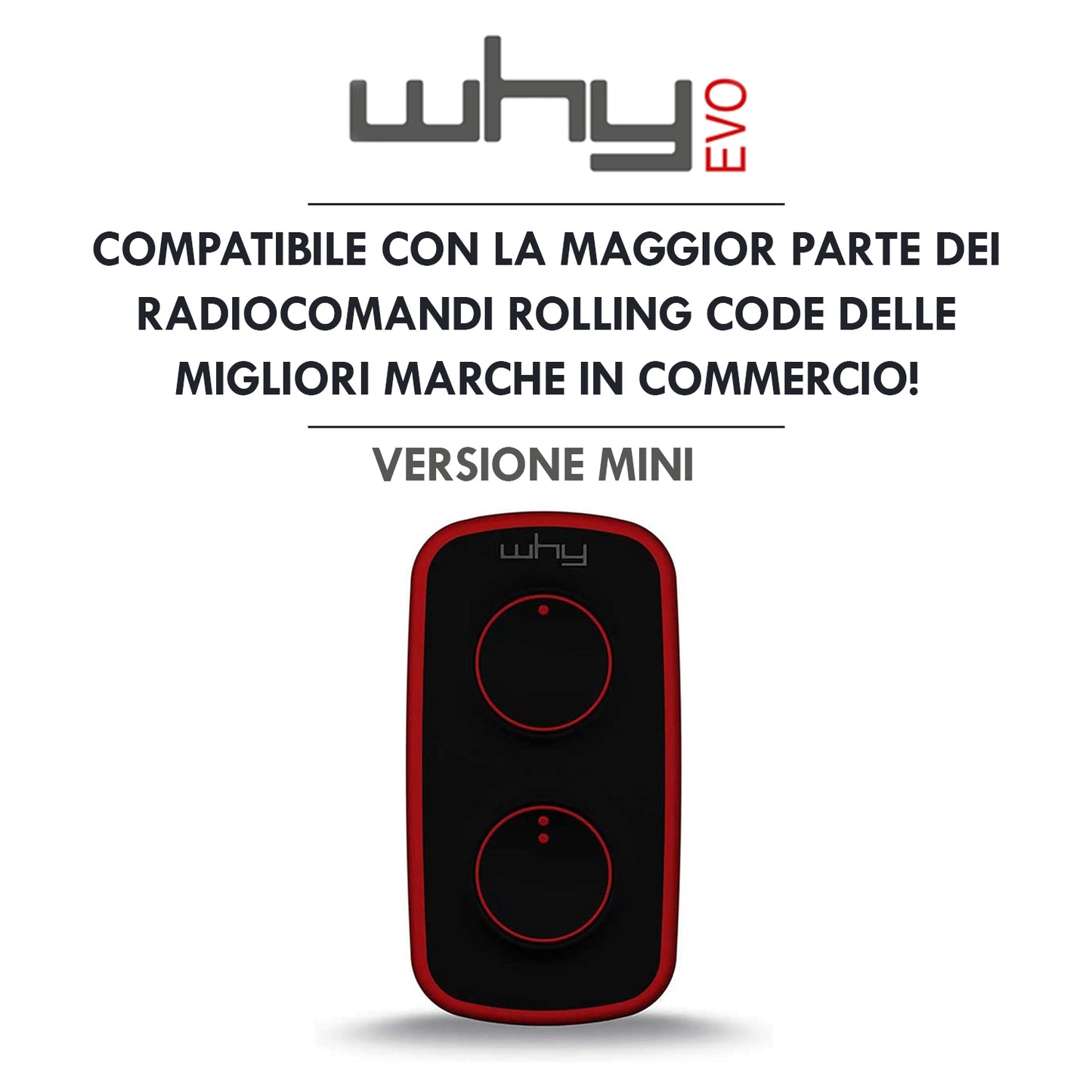 WHY EVO MINI Télécommande multi-fréquences à code tournant de 280 à 868 MHz, ouvre-portail programmable à auto-apprentissage, radiocommande large portée à 4 boutons, rouge vulcan