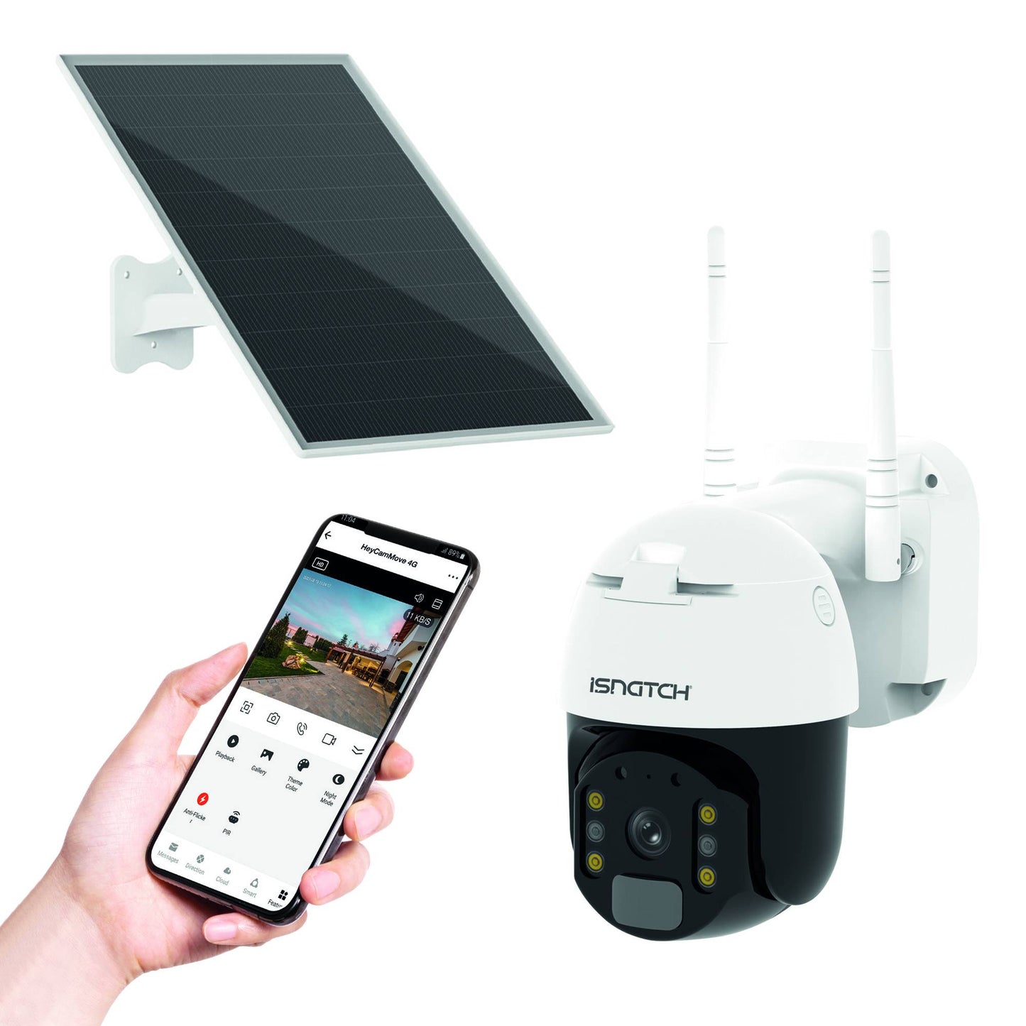 iSnatch HeyCam Move 4G 1080p Caméra Wi-Fi motorisée avec panneau solaire, caméra de sécurité à piles, vision nocturne couleur, parler et écouter