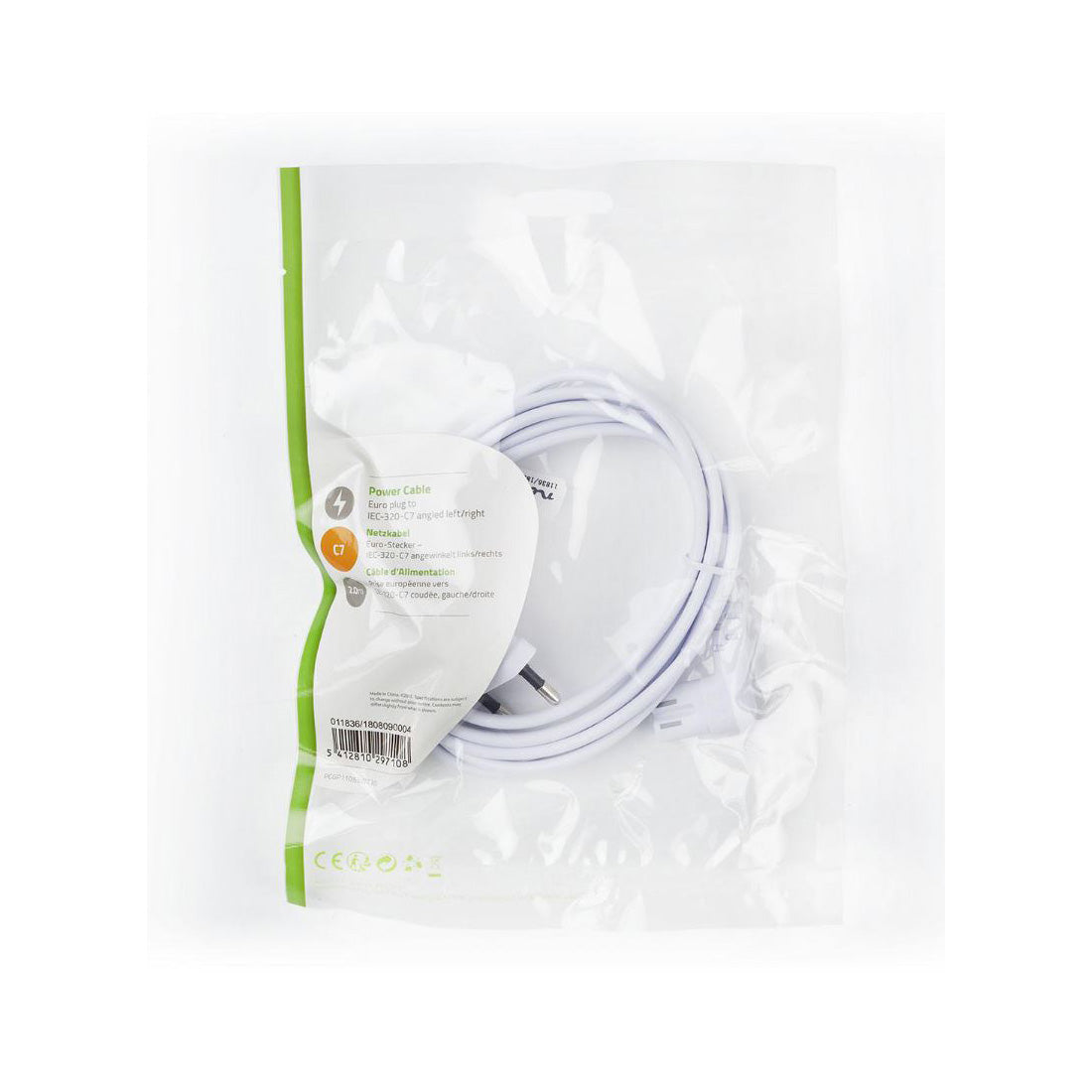 Cordon d'alimentation Euro mâle NEDIS IEC-320-C7, câble coudé nickelé 2 m