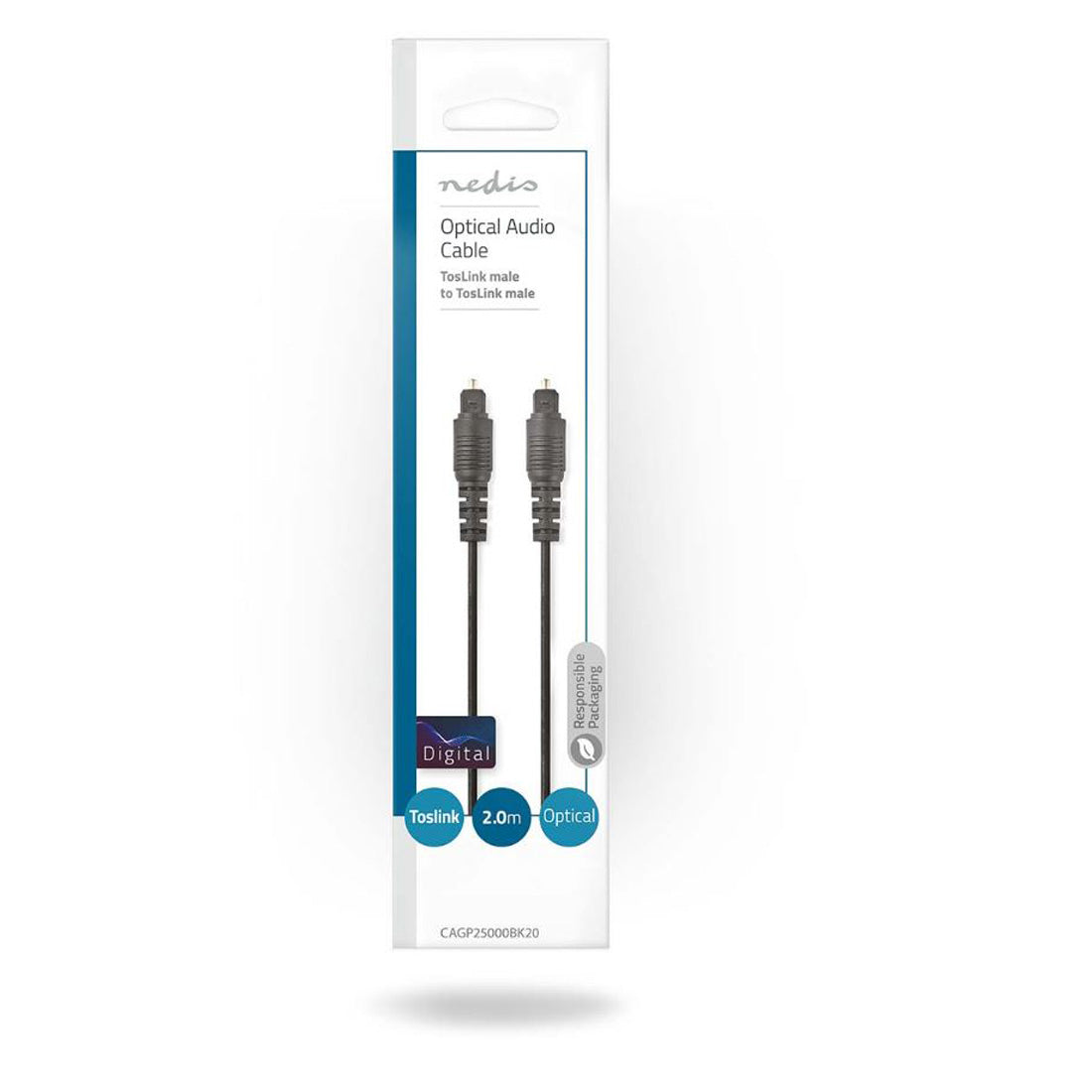 NEDIS optical audio cable with TosLink connectors, in black PVC, 2 meter audio cable