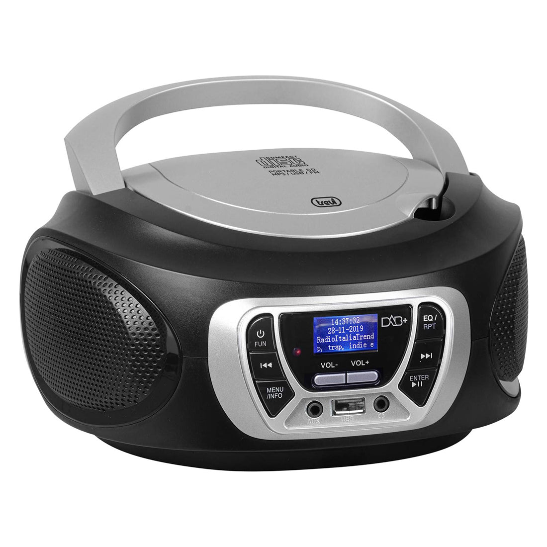 Trevi Stereo portatile CD Boombox, Radio DAB/DAB +, radio portatile con ingresso USB e Aux-In, radio DAB