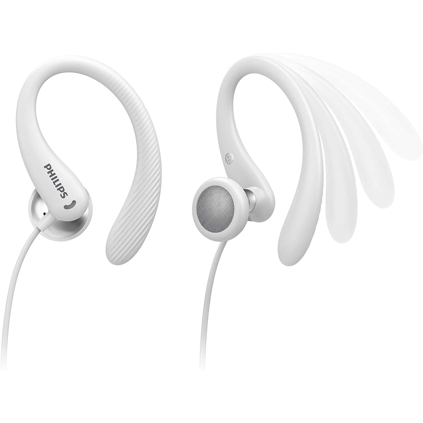 Philips Écouteurs filaires pour le fitness et le sport, écouteurs avec microphone, résistants à la transpiration et aux éclaboussures IPX2, boucles d'oreilles flexibles, commande par bouton-poussoir, blanc