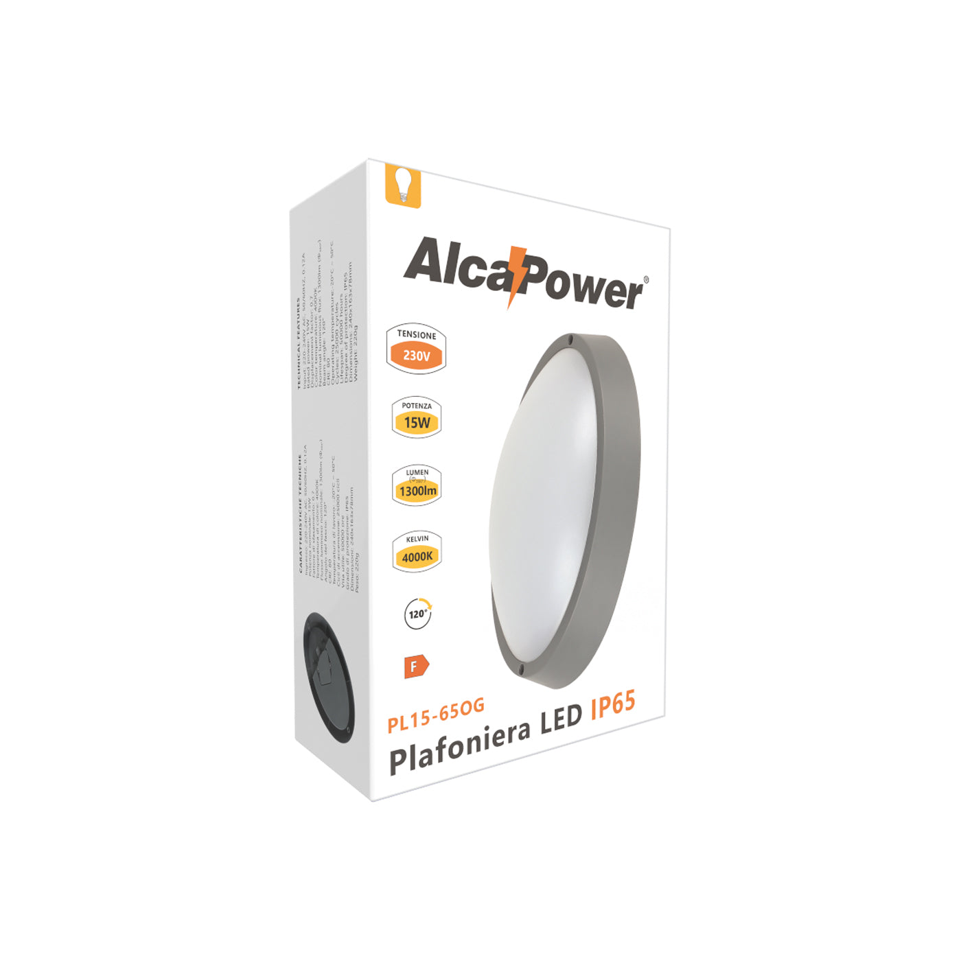 Alcapower Plafoniera Led da parete, plafoniera ovale grigia con luce naturale 4000K, IP65, 15W