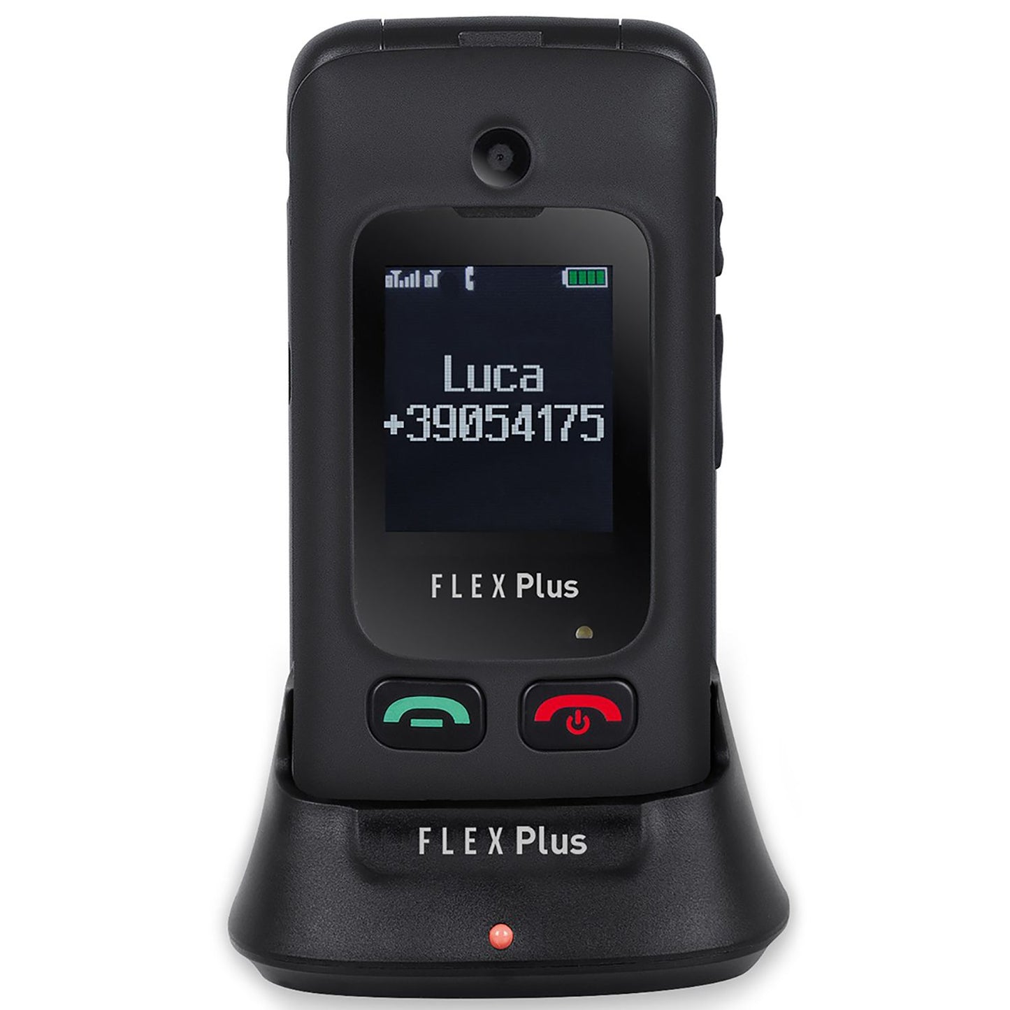 Trevi Flex Plus 55 Telefono cellulare per anziani a conchiglia 4G con doppio display e base di ricarica, tasti grandi e funzione SOS, batteria lunga durata, nero