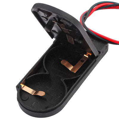 GBC Portabatteria a bottone doppio, porta batterie multiplo per 2 x CR2032, porta batteria con interruttore On/Off e cavo, portapila in plastica nera, porta batterie 3V 6V