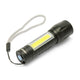 Velamp Torcia compatta ricaricabile a LED 120 Lumen resistente all'acqua IP44 con zoom ottico, lanterna laterale, laccio e cavo USB-C, struttura in lega di alluminio