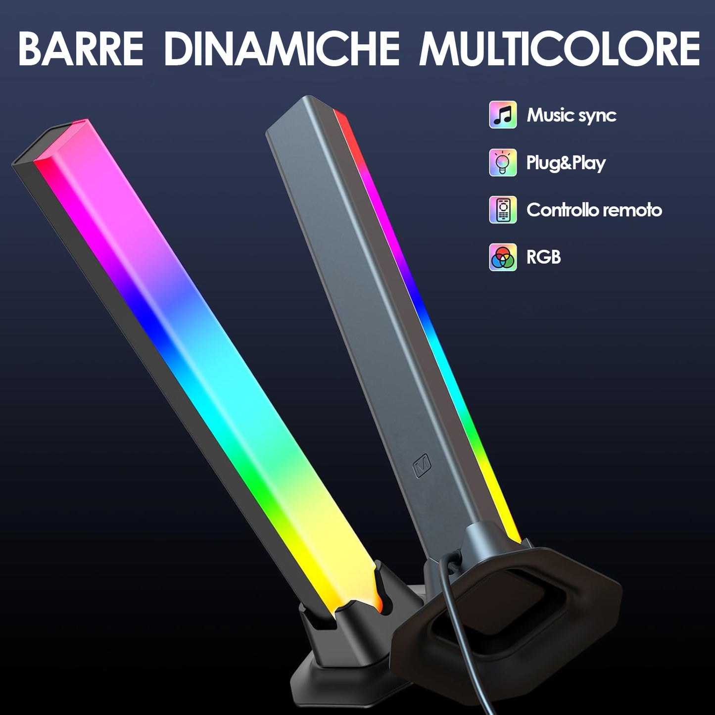 Twiny Rainbow Kit 2 Barre LED luminose RGB con cavo USB da 3 metri, lampada da scrivania dimmerabile con sensore musica, luce da tavolo gaming con telecomando, retroilluminazione per TV da gioco 50 Lumen