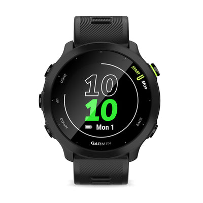 Garmin Forerunner 55 smartwatch running con GPS, Cardio, Piani di allenamento, Activity tracker, frequenza cardiaca, rilevamento stress, monitoraggio ciclo mestruale, batteria a lunga durata, nero