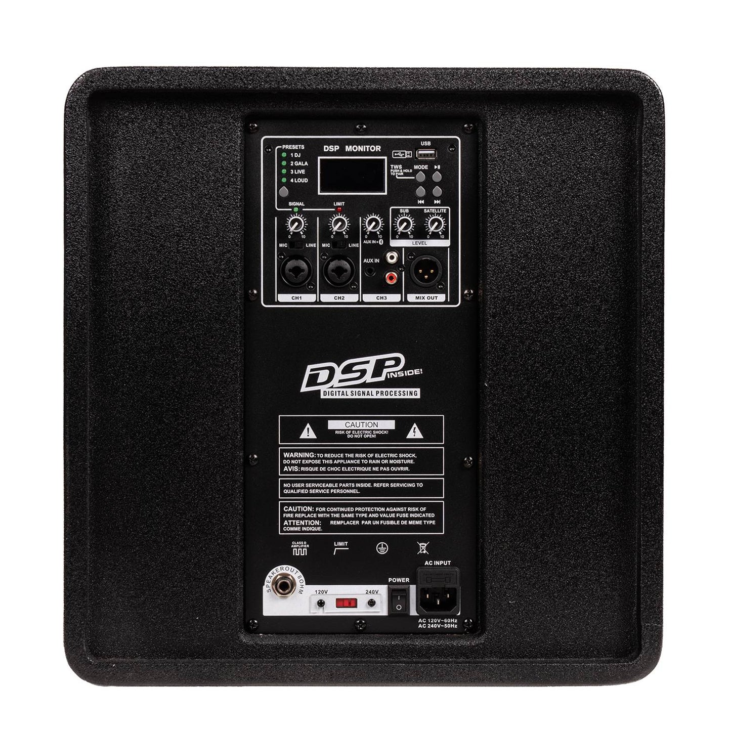 AudioDesign Pro Combo 1265 Sistema Attivo Subwoofer e cassa altoparlante satellite amplificata professionale con Bluetooth e Lettore USB, 2 ingressi Mic / Line, presa AUX, RCA, Link Out, TWS, nero