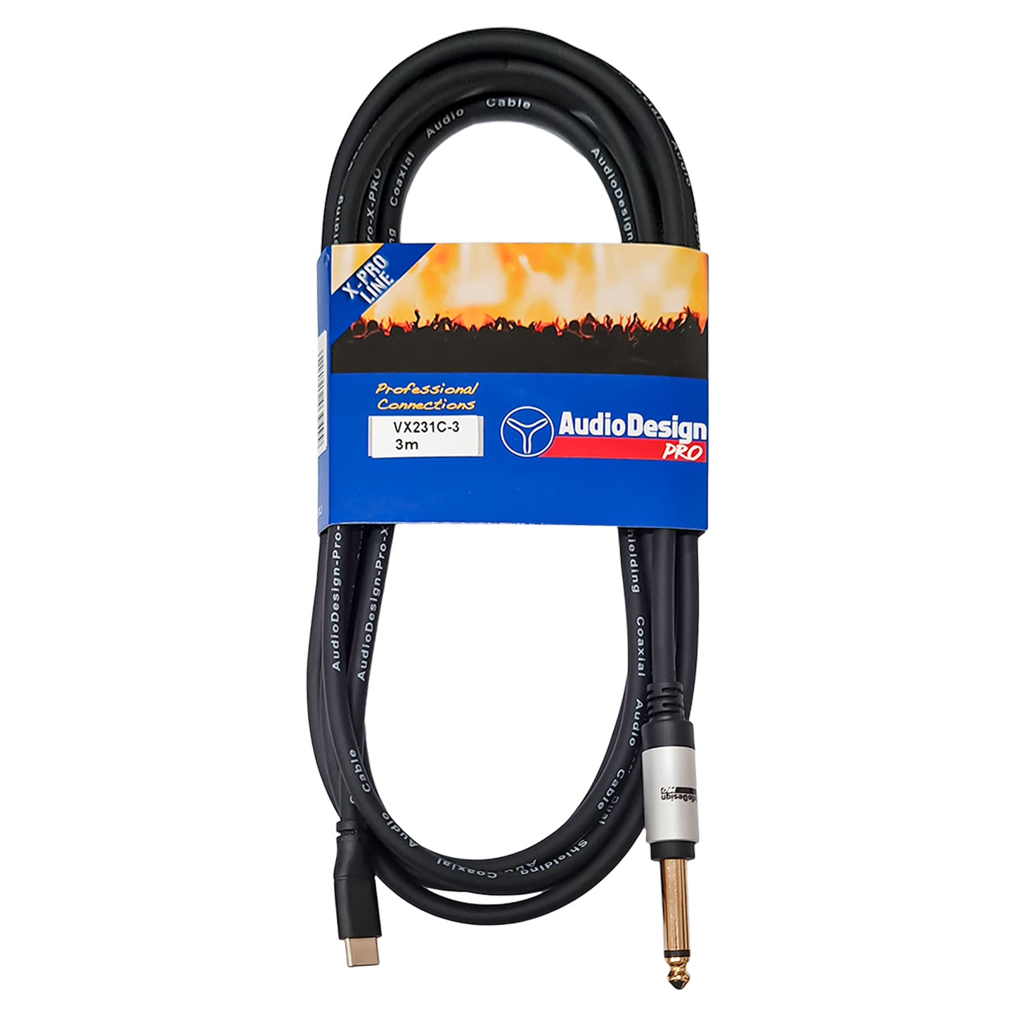 AudioDesign Pro Cavo adattatore professionale da USB-C a Jack 6.3mm maschio, 3 metri, connettori placcati in oro, audio senza distorsioni, X-PRO Line