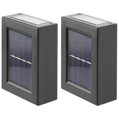 Rexer Camy Set da 2 Applique LED da parete a energia solare con sensore crepuscolare, lampada da esterno resistente alle intemperie, impermeabile IP44, nero, luce bianco caldo 300K, LED sopra e sotto