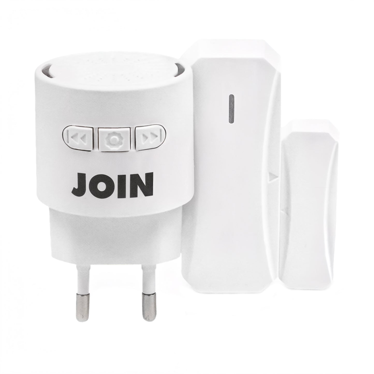 Alpha Elettronica DB100-05W Kit sensore porta e finestra wireless con campanello dotato di indicatore LED, formato ricevitore con spina + trasmettitore a batteria, resistente all'acqua IP44, bianco