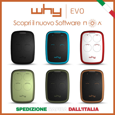 WHY EVO Multi-frequency rolling code remote control from 280 to 868 MHz, programmable self-learning gate opener, wide-range radio control with 4 buttons