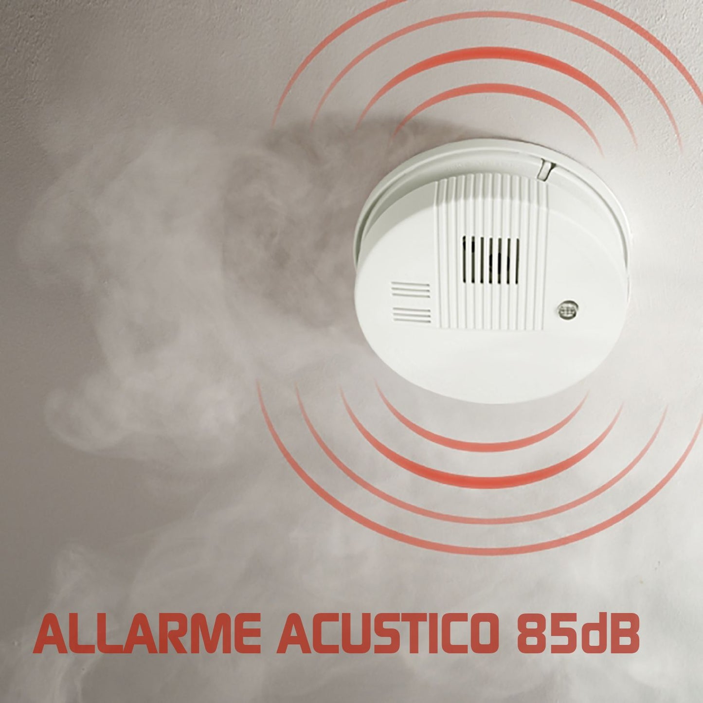 GBC Rilevatore di fumo fotoelettrico certificato a batteria 9V con sirena 85dB allarme luminoso LED e acustico antincendio conforme EN 14604 per B&B Hotel e abitazioni