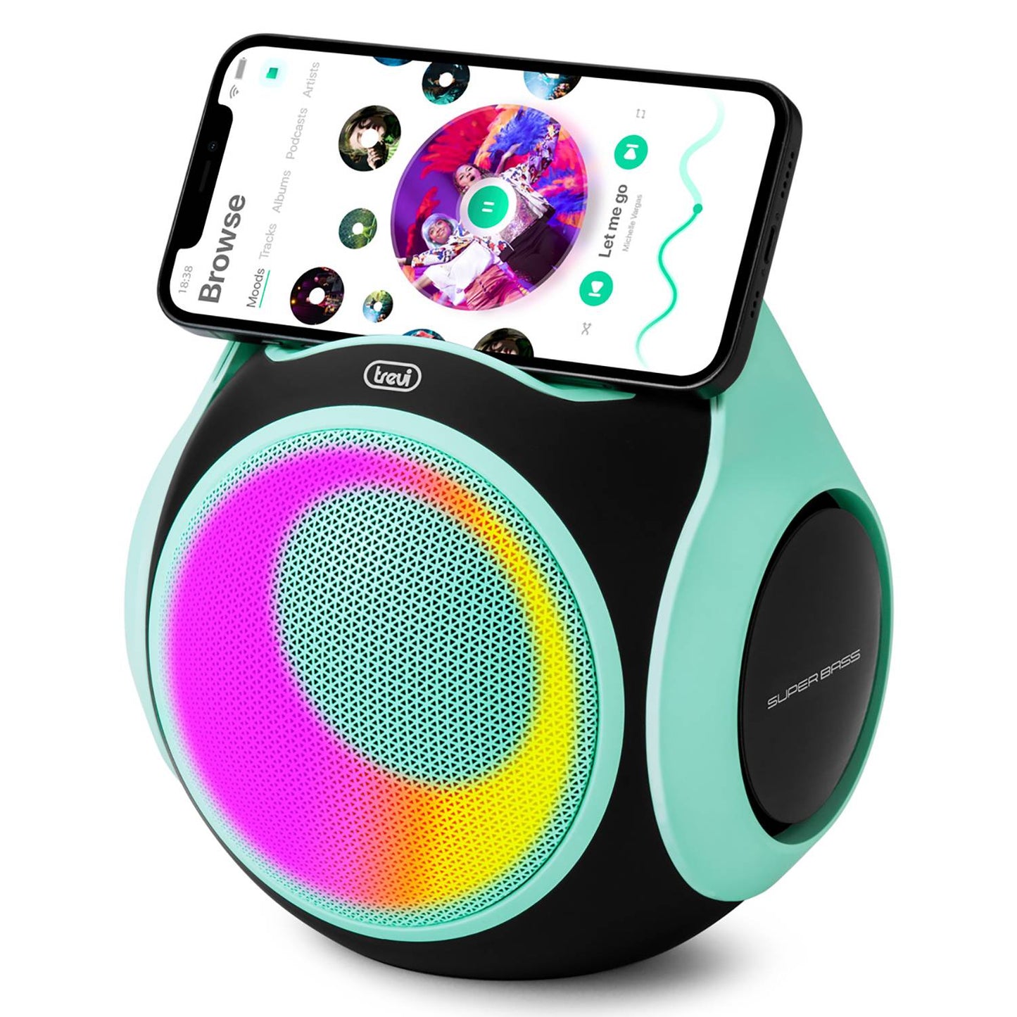 Trevi XR Jump Cassa altoparlante portatile wireless 20W a batteria ricaricabile con presa di ricarica USB-C, connettività USB, Micro SD e AUX, resistente all’acqua IPX5, turchese