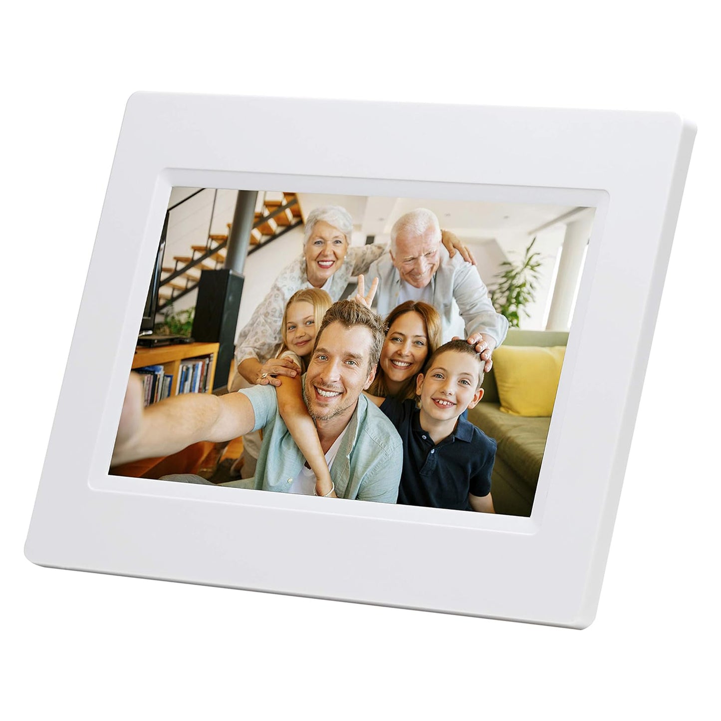 Denver Cornice smart Wi-Fi bianca, cornice digitale touchscreen con schermo da 7", trasmissione foto wireless tramite app