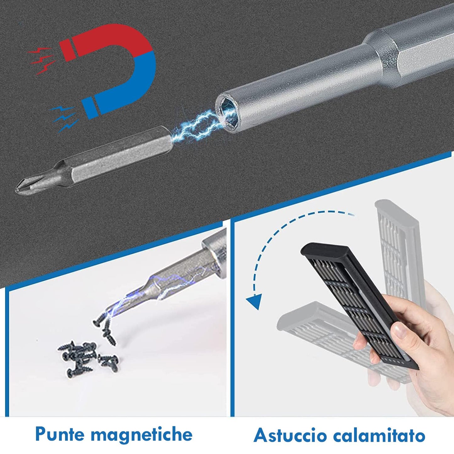 Set di cacciaviti magnetici di precisione con custodia calamitata e testa rotante, 24 in 1 acciaio, Kit di riparazione, cacciavite per occhiali e orologi, giraviti per elettronica PC e smartphone