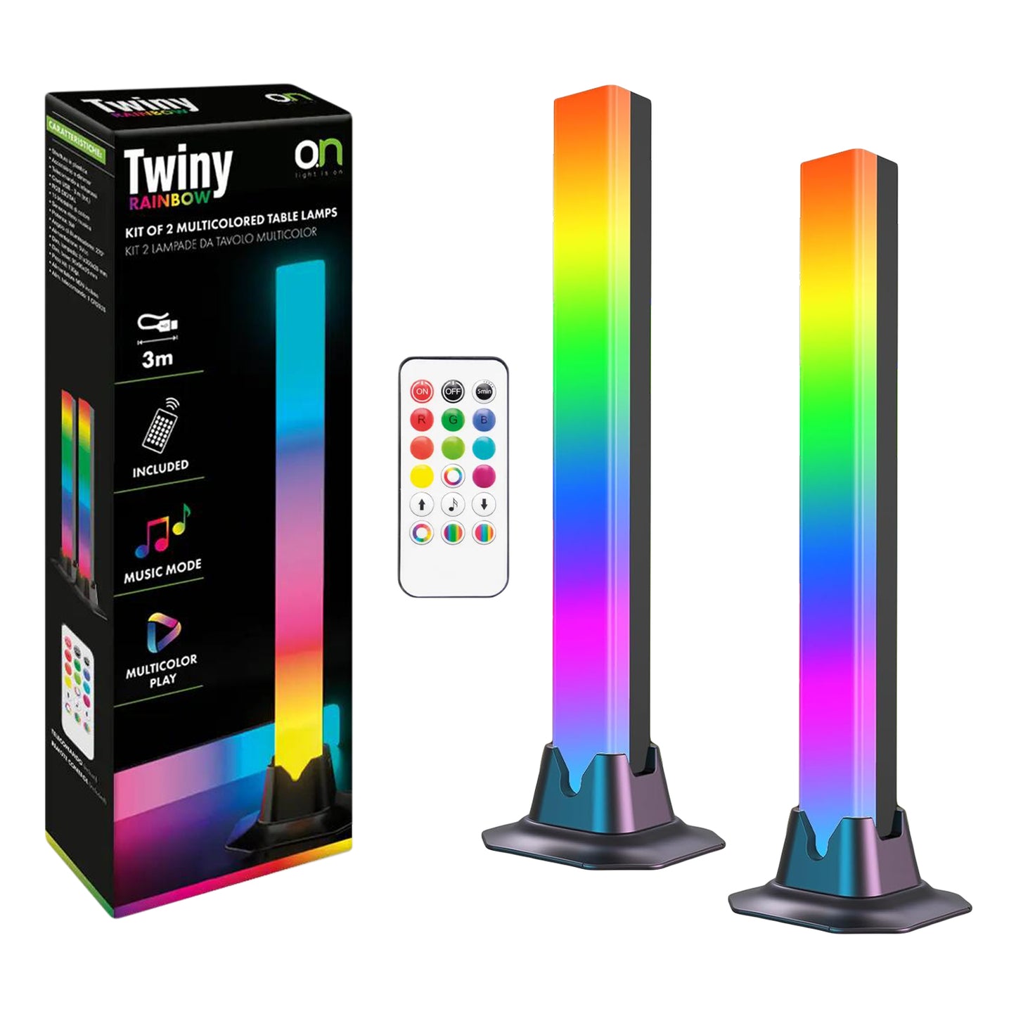Twiny Rainbow Kit 2 Barre LED luminose RGB con cavo USB da 3 metri, lampada da scrivania dimmerabile con sensore musica, luce da tavolo gaming con telecomando, retroilluminazione per TV da gioco 50 Lumen